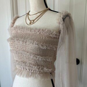 Tulle Crop Top with Balloon Sleeves